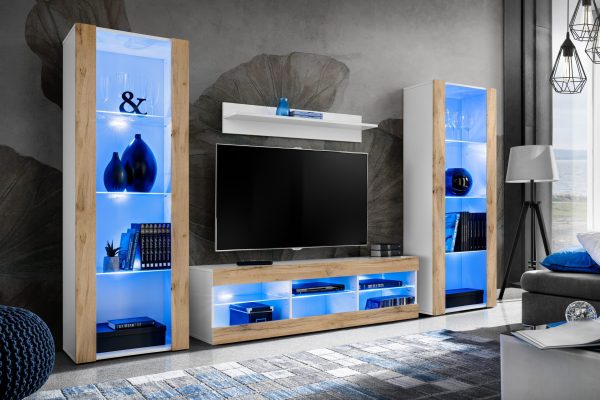 Ensemble de meubles RTV Tivoli Grande, blanc/éclairage LED blanc bleu – Image 2