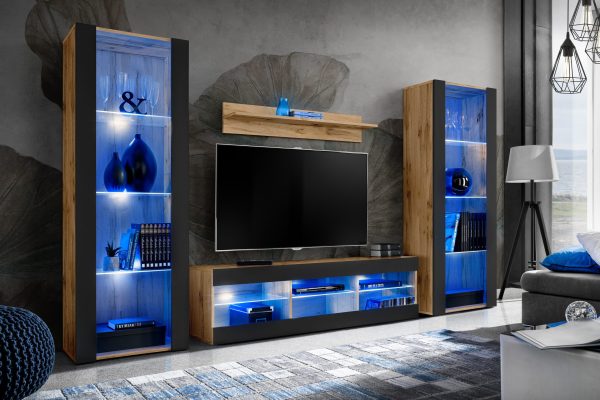 Ensemble de meubles RTV Tivoli Grande, noir/éclairage LEDotan bleu – Image 2