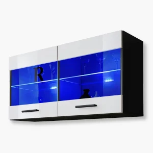 Étagère suspendue Savona, blanc/noir Éclairage LED bleu