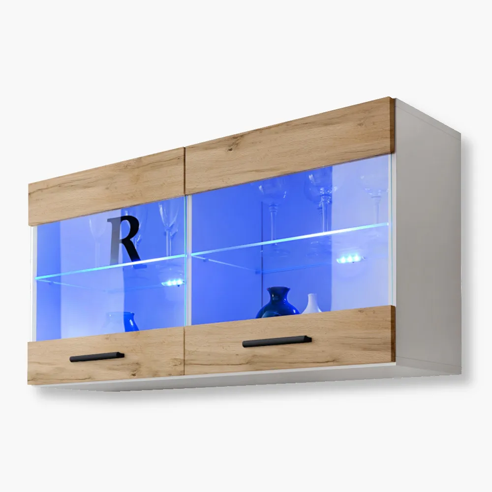 Savona-Blu-White-Wotan-1.webp Etagère suspendue Savona, Wotan/Eclairage LED blanc Bleu – Image 1