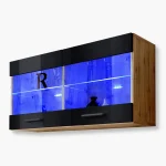 Etagère suspendue Savona, noir/éclairage LEDotan bleu