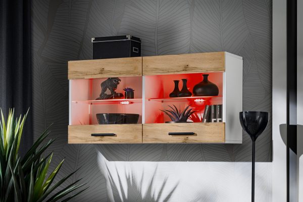 Étagère suspendue Savona, Wotan/blanc Éclairage LED RVB – Image 2