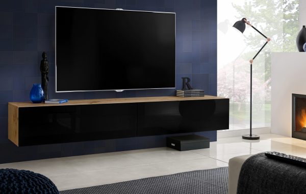 Armoire RTV murale Loreto, Noir/Wotan – Image 2