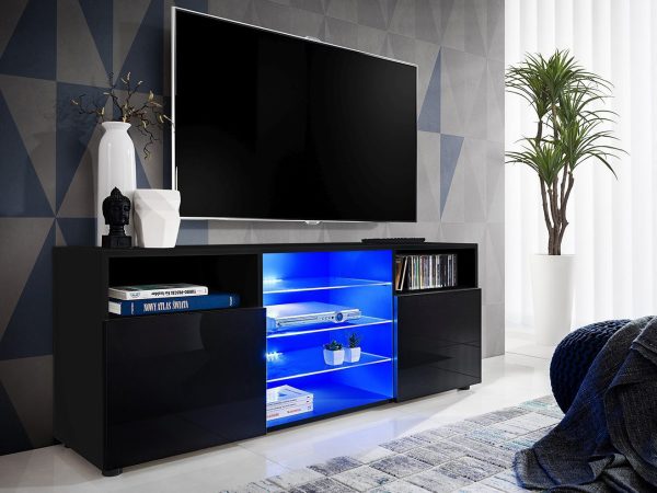 Armoire RTV Urbino, noir/noir Eclairage LED bleu – Image 2