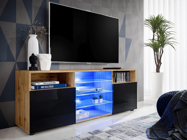 Armoire RTV Urbino, noir/éclairage LEDotan bleu – Image 2