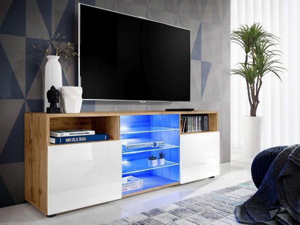 Armoire RTV Urbino, blanc/éclairage LEDotan bleu – Image 2