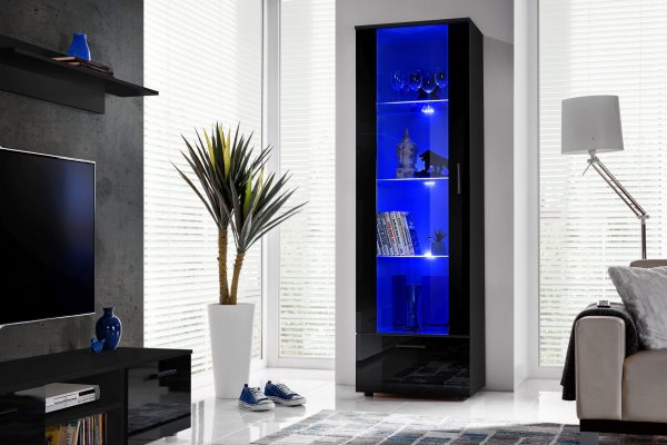 Présentoir sur pied Alessandria, noir/noir Éclairage LED bleu – Image 4