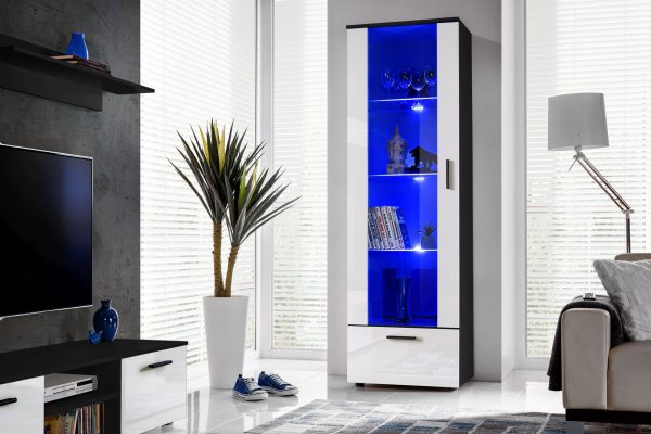 Présentoir sur pied Alessandria, blanc/noir Éclairage LED bleu – Image 4