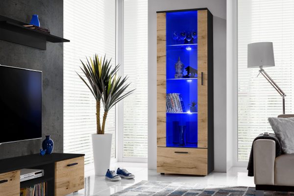 Présentoir sur pied Alessandria, Wotan/noir Éclairage LED bleu – Image 4