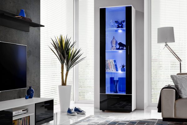 Présentoir sur pied Alessandria, noir/éclairage LED blanc bleu – Image 4