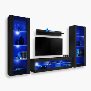 Ensemble de meubles RTV Tivoli Grande, noir/noir Éclairage LED bleu