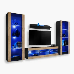 Ensemble de meubles RTV Tivoli Grande, Wotan/noir Éclairage LED bleu