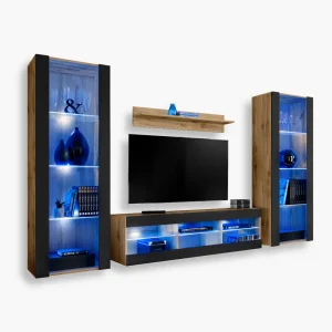 Ensemble de meubles RTV Tivoli Grande, noir/éclairage LEDotan bleu