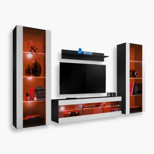 Ensemble de meubles RTV Tivoli Grande, blanc/noir, Éclairage LED RVB