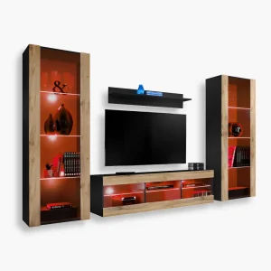Ensemble de meubles RTV Tivoli Grande, Wotan/noir, Eclairage LED RVB