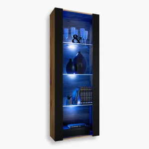 Armoire Tivoli, noir/éclairage LEDotan bleu
