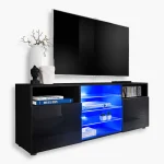 Armoire RTV Urbino, noir/noir Eclairage LED bleu