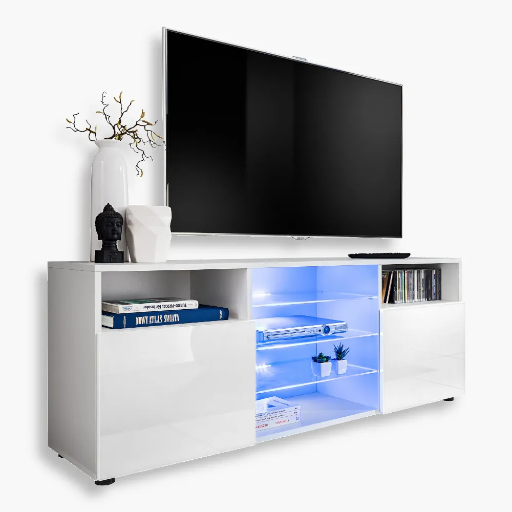 Urbina-Blu-White-White-1.webp Armoire RTV Urbino, blanc/éclairage LED blanc Bleu – Image 1