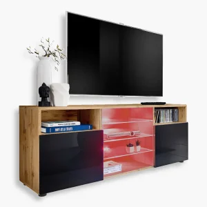 Armoire Urbino RTV, Noir/Wotan Eclairage LED RVB