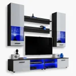 Ensemble de meubles TV Varallo,  blanc/noir LED bleu