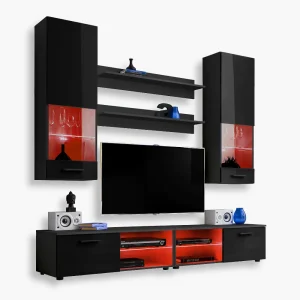 Ensemble de meubles RTV Varallo, Noir/Noir LED RVB
