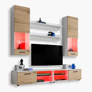 Ensemble de meubles RTV Varallo, Wotan/Blanc LED RVB
