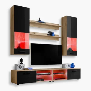 Varallo RTV Furniture Set, Black/Wotan RGB LED Lighting