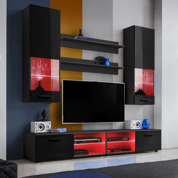 Ensemble de meubles RTV Varallo, Noir/Noir LED RVB – Image 2