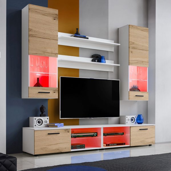 Ensemble de meubles RTV Varallo, Wotan/Blanc LED RVB – Image 2