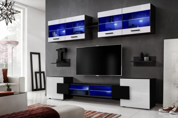 Ensemble de meubles RTV Foggia, blanc/noir Éclairage LED bleu – Image 2