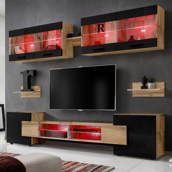 Ensemble de meubles RTV Foggia, noir/éclairage LED RVBotan – Image 2