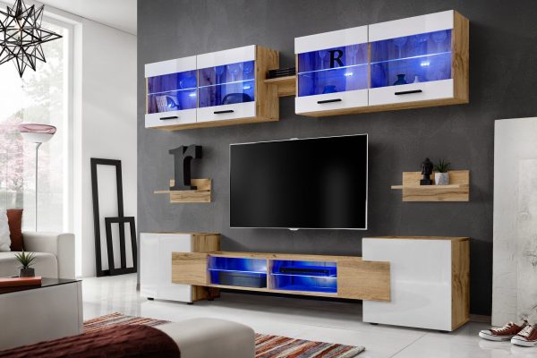 Ensemble de meubles RTV Foggia, blanc/éclairage LEDotan bleu – Image 2