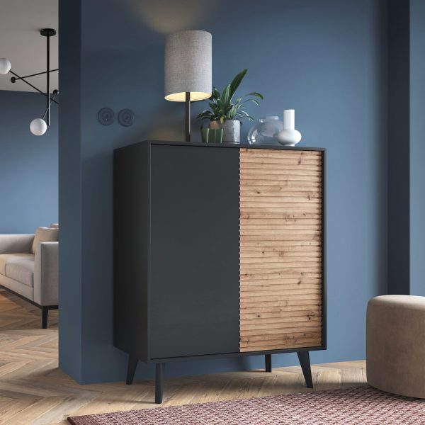 Saskatoon KD104 – commode, noir, chêne artisanal, largeur 104 cm, hauteur 125 cm, profondeur 39 cm – Image 3