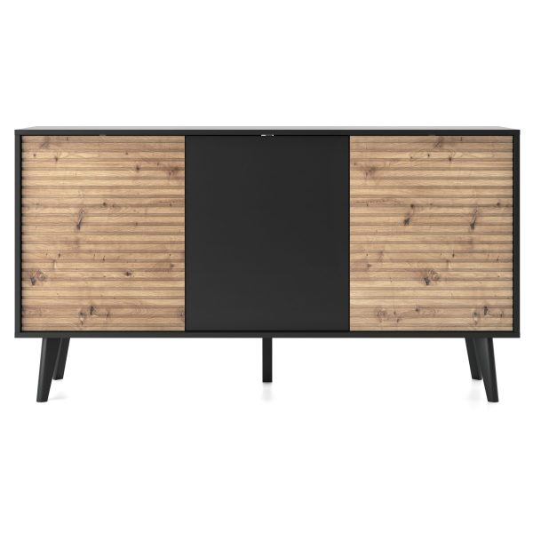 Saskatoon K154 – commode, noir, chêne artisanal, largeur 154 cm, hauteur 83 cm, profondeur 39 cm – Image 2