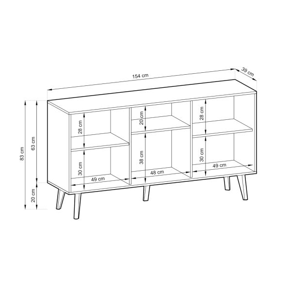 Saskatoon K154 – commode, noir, chêne artisanal, largeur 154 cm, hauteur 83 cm, profondeur 39 cm – Image 5
