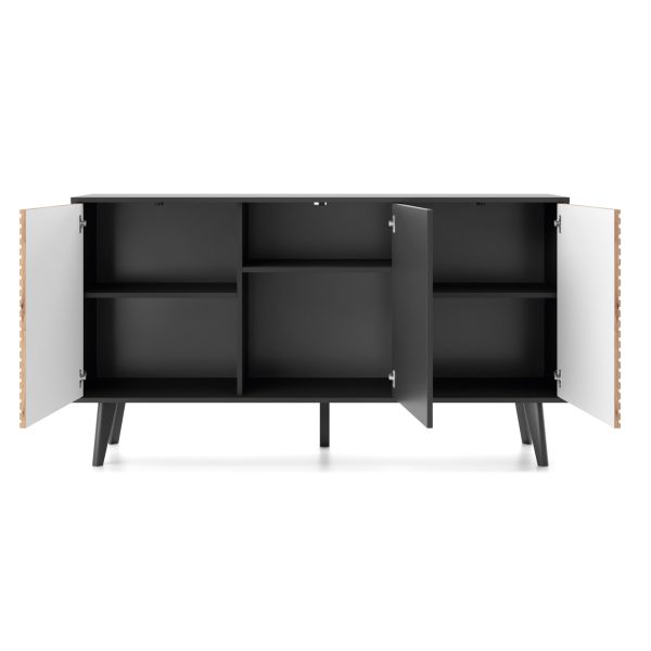 Saskatoon K154 – commode, noir, chêne artisanal, largeur 154 cm, hauteur 83 cm, profondeur 39 cm – Image 4