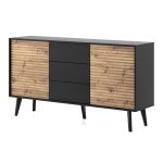Saskatoon KSZ154 – commode à deux portes, noir, chêne artisanal, largeur 154 cm, hauteur 83 cm, profondeur 39 cm