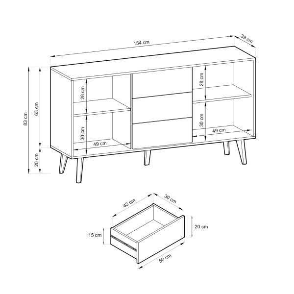 Saskatoon KSZ154 – commode à deux portes, noir, chêne artisanal, largeur 154 cm, hauteur 83 cm, profondeur 39 cm – Image 5
