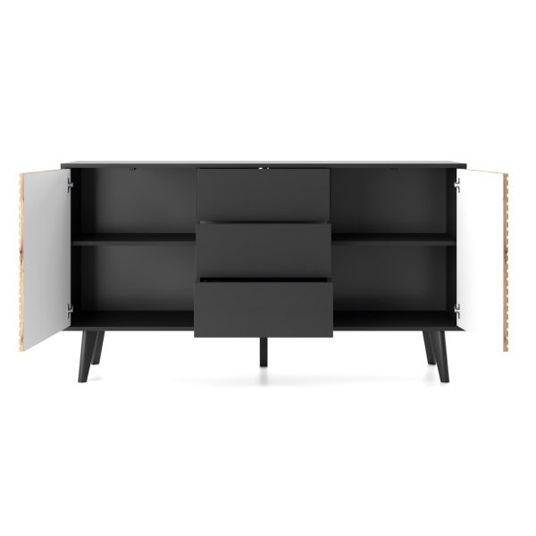 Saskatoon KSZ154 – commode à deux portes, noir, chêne artisanal, largeur 154 cm, hauteur 83 cm, profondeur 39 cm – Image 4