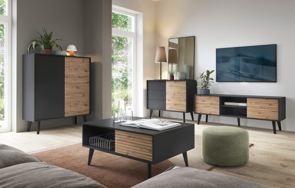 Saskatoon KSZ154 – commode à deux portes, noir, chêne artisanal, largeur 154 cm, hauteur 83 cm, profondeur 39 cm – Image 6