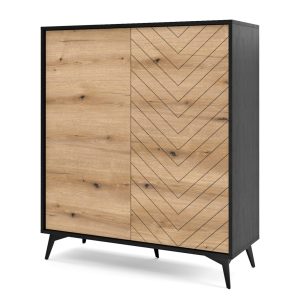 Jasper KD104 – Commode, évoque le chêne, noir, largeur 104 cm, hauteur 77 cm, profondeur 39 cm