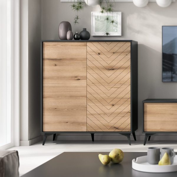 Jasper KD104 – Commode, évoque le chêne, noir, largeur 104 cm, hauteur 77 cm, profondeur 39 cm – Image 3