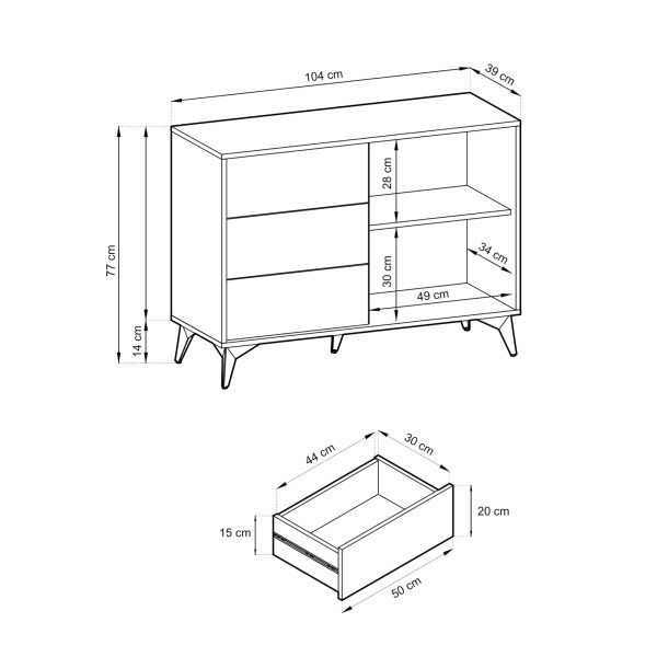 Commode Jasper KSZ104 – commode, évoquer le chêne, noir, largeur 104 cm, hauteur 77 cm, profondeur 39 cm – Image 4