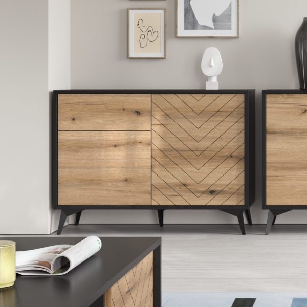 Commode Jasper KSZ104 – commode, évoquer le chêne, noir, largeur 104 cm, hauteur 77 cm, profondeur 39 cm – Image 3