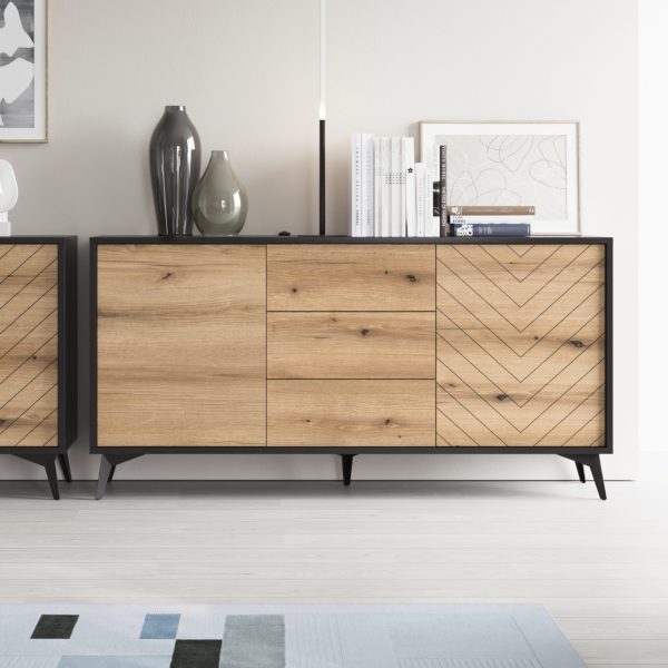 Jasper KSZ154 – commode, évoquer le chêne, noir, largeur 154 cm, hauteur 77 cm, profondeur 39 cm – Image 3