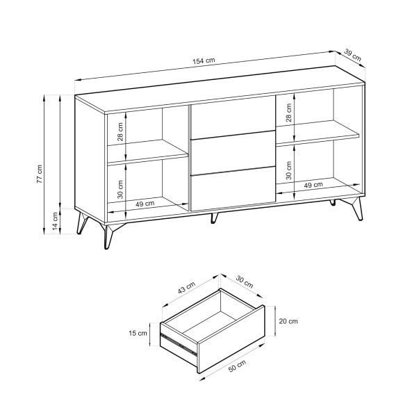 Jasper KSZ154 – commode, évoquer le chêne, noir, largeur 154 cm, hauteur 77 cm, profondeur 39 cm – Image 4