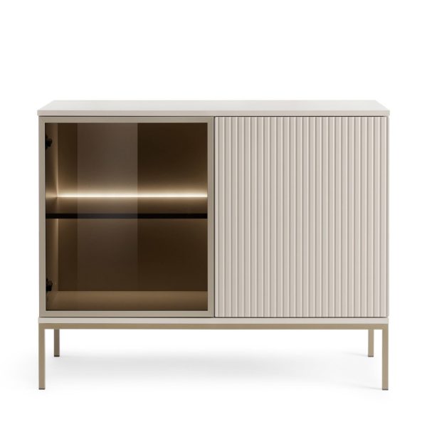 Laval K104 LED – commode à trois portes avec éclairage, cachemire, largeur 104 cm, hauteur 83 cm, profondeur 39 cm – Image 2