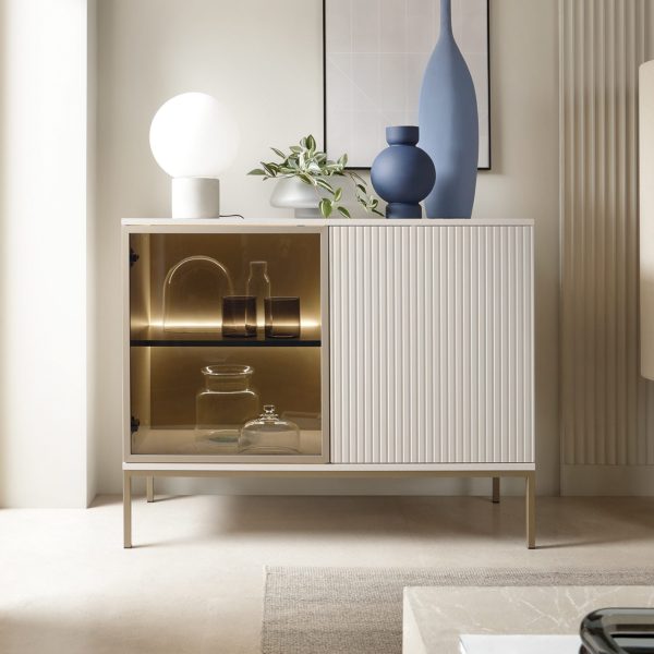 Laval K104 LED – commode à trois portes avec éclairage, cachemire, largeur 104 cm, hauteur 83 cm, profondeur 39 cm – Image 3