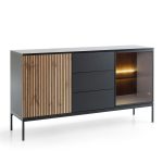Laval KSZ154 – commode, chêne wotan, noir avec lattes, largeur 154 cm, hauteur 83 cm, profondeur 39 cm