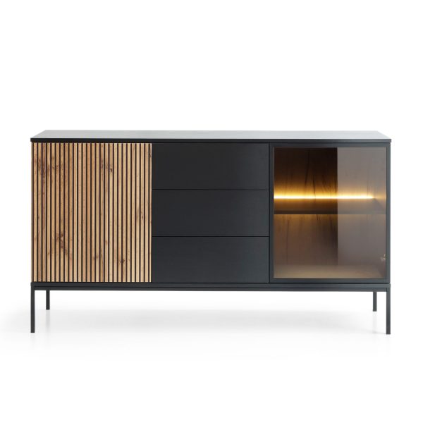 Laval KSZ154 – commode, chêne wotan, noir avec lattes, largeur 154 cm, hauteur 83 cm, profondeur 39 cm – Image 2